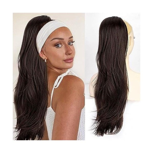 PORSMEER Brun blond Queue de Cheval Cordon Longue Ondulées Ponytail Cheveux Naturel Postiche Extensions de cheveux Rajout Dra