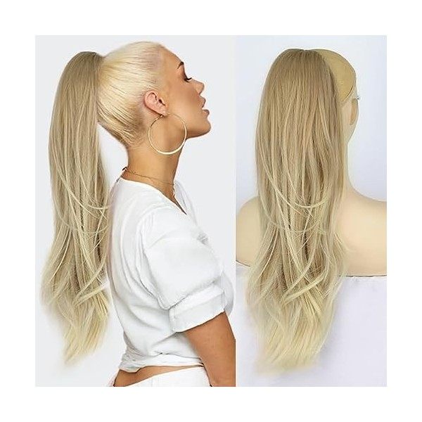 PORSMEER Brun blond Queue de Cheval Cordon Longue Ondulées Ponytail Cheveux Naturel Postiche Extensions de cheveux Rajout Dra