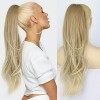 PORSMEER Brun blond Queue de Cheval Cordon Longue Ondulées Ponytail Cheveux Naturel Postiche Extensions de cheveux Rajout Dra