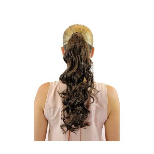 WIG ME UP - Extension natte queue de cheval ondulée légèrement bouclée blond foncé nouveau système avec peigne et bandeau 45 