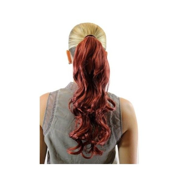 WIG ME UP - Extension natte queue de cheval ondulée légèrement bouclée blond foncé nouveau système avec peigne et bandeau 45 