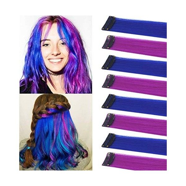 FYHTSD Purple and Blue Dyed Hair Extensions Clip In For Girls Kids Women Hair Accessories Wig Hair Pieces Christmas Halloween