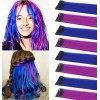 FYHTSD Purple and Blue Dyed Hair Extensions Clip In For Girls Kids Women Hair Accessories Wig Hair Pieces Christmas Halloween