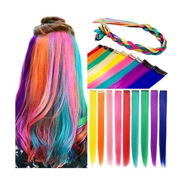 FYHTSD Purple and Blue Dyed Hair Extensions Clip In For Girls Kids Women Hair Accessories Wig Hair Pieces Christmas Halloween...