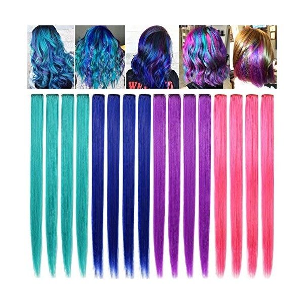 FYHTSD Purple and Blue Dyed Hair Extensions Clip In For Girls Kids Women Hair Accessories Wig Hair Pieces Christmas Halloween