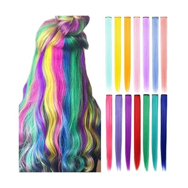 FYHTSD Purple and Blue Dyed Hair Extensions Clip In For Girls Kids Women Hair Accessories Wig Hair Pieces Christmas Halloween