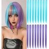 FYHTSD Purple and Blue Dyed Hair Extensions Clip In For Girls Kids Women Hair Accessories Wig Hair Pieces Christmas Halloween