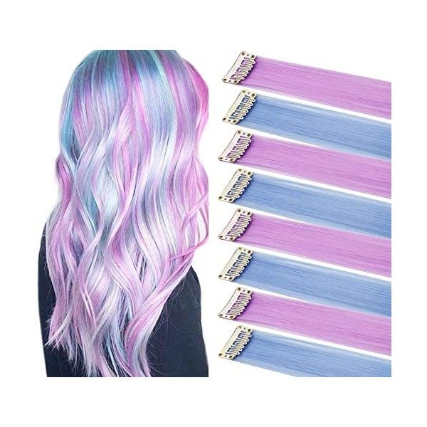FYHTSD Purple and Blue Dyed Hair Extensions Clip In For Girls Kids Women Hair Accessories Wig Hair Pieces Christmas Halloween