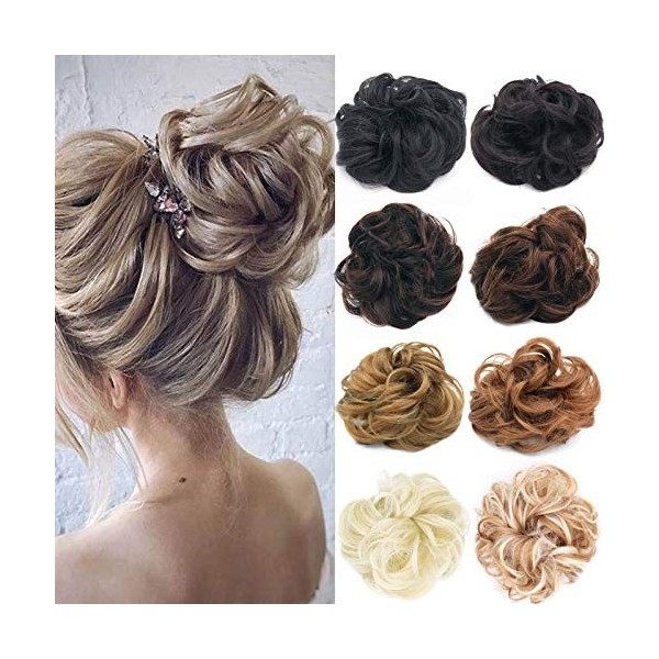 Cybelleza Postiche Chignon Extensions Cheveux Naturel Scrunchies Chignons Effet Decoiffe Méchés Bouclé 40g VOLUMINEUX Postich