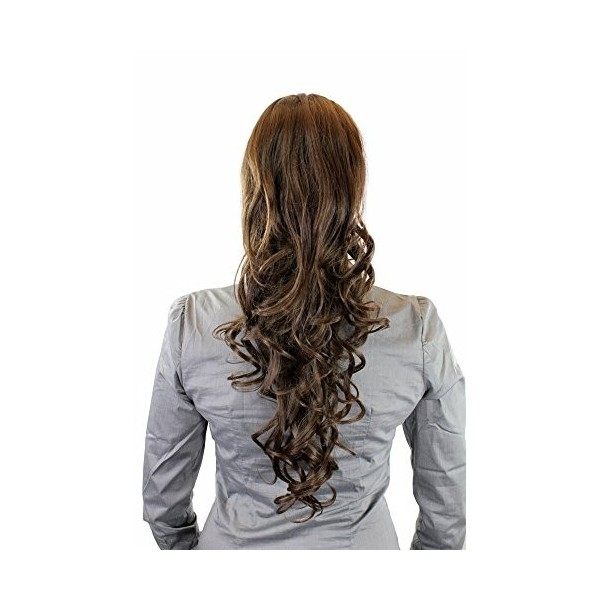 WIG ME UP - Extension volumineuse queue de cheval bouclée très longue mini pince-papillon+ peigne+ élastique env. 60 cm mélan