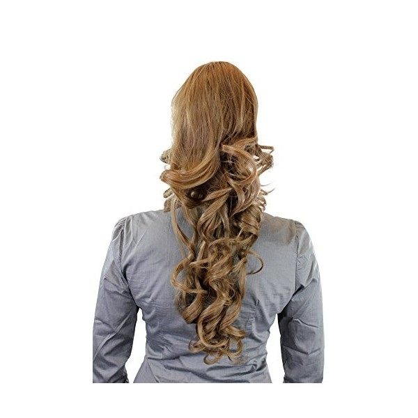 WIG ME UP - Extension volumineuse queue de cheval bouclée très longue mini pince-papillon+ peigne+ élastique env. 60 cm mélan