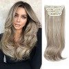 Lot de 4 extensions de cheveux à clipser pour femme - Cheveux longs et raides - Cheveux longs et épais - Fibre synthétique on...