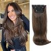 Lot de 4 extensions de cheveux à clipser pour femme - Cheveux longs et raides - Cheveux longs et épais - Fibre synthétique on...