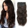 Lot de 4 extensions de cheveux à clipser pour femme - Cheveux longs et raides - Cheveux longs et épais - Fibre synthétique on