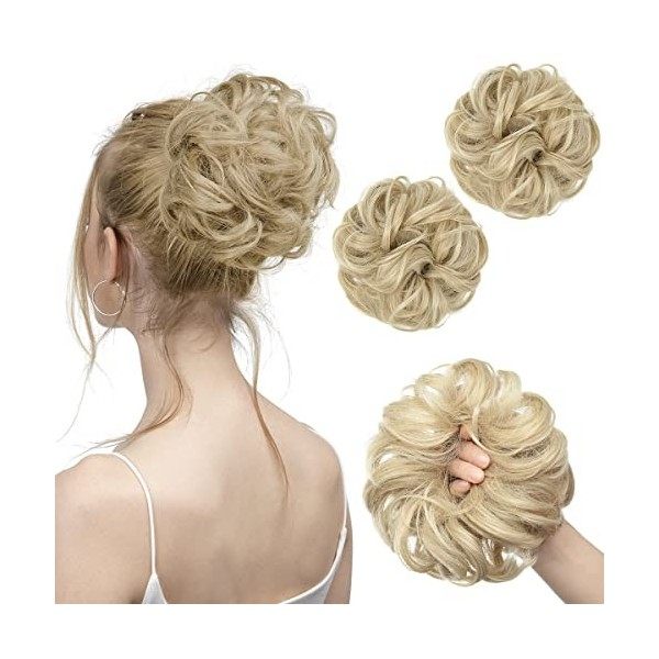 SARLA Lot de 2 extensions de chignon pour chignon Blond frêne pâle bouclés Chouchous Updo Queue de Cheval Synthétique Postich