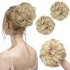 SARLA Lot de 2 extensions de chignon pour chignon Blond frêne pâle bouclés Chouchous Updo Queue de Cheval Synthétique Postich