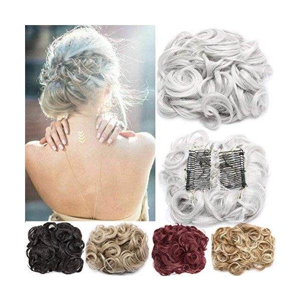 Extensions a Clip Cheveux Naturel Peigne Postiche Cheveux Courts Ondulés Chouchou Postiche de Mariage Bouclés Postiche Queue 