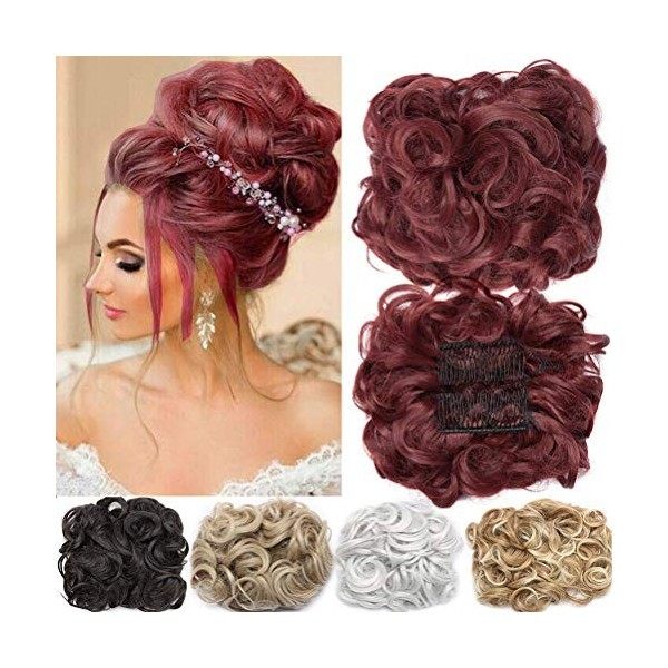 Extensions a Clip Cheveux Naturel Peigne Postiche Cheveux Courts Ondulés Chouchou Postiche de Mariage Bouclés Postiche Queue 