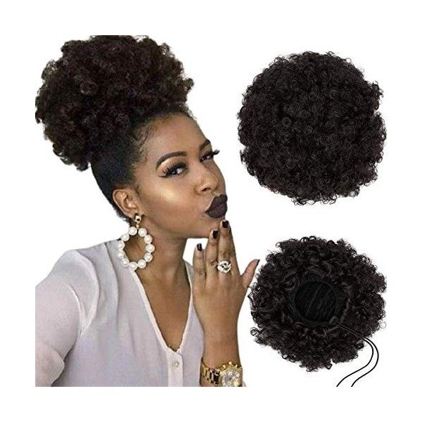 Extensions de cheveux frisé afro pour avec cordon de serrage pour femme noire, taille XL