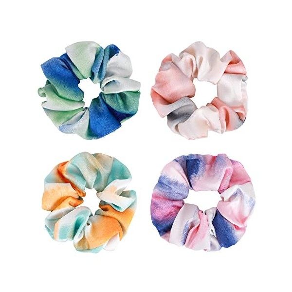 4 Pcs Chouchou Cheveux Femme, Elastique Cheveux pour Femmes Filles pour Prévenir Frisottis, Chouchou Scrunchie Colorés Chouch