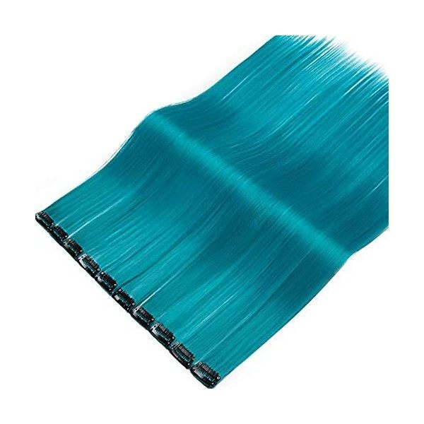 SEGO Extension a Clip Coloré Cheveux Syntetique pas Cher Raide Long - [10 Piece 1 Clips] Clip in Hair Extension - Bleu Lacust