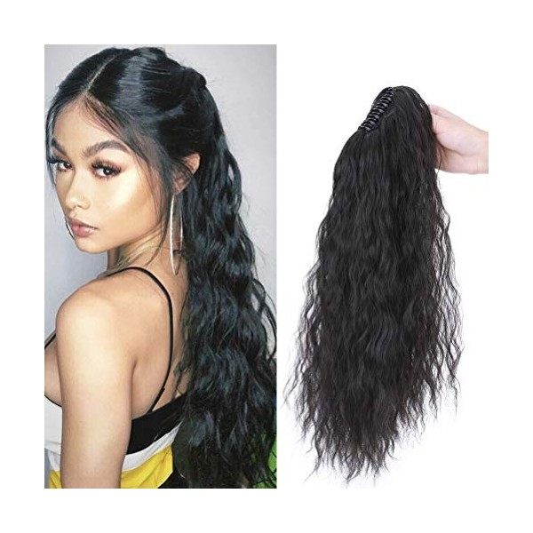 60cm Longue Extension Queue de Cheval de Griffe Clip Corn Wave Bouclé Ondulée Cheveux Synthétiques Claw On Ponytail Marron fo