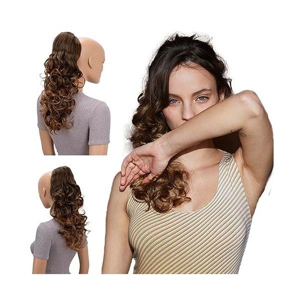 CAISHA by PRETTYSHOP 45cm Postiche Natte Queue De Cheval Extensions De Cheveux Volumineux Ondulé Noir PH9