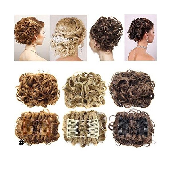 Extensions a clip cheveux naturel postiche cheveux Wrap Scrunchie Scrunchy volumineux bouclés tout droit chignon Combs Hair E