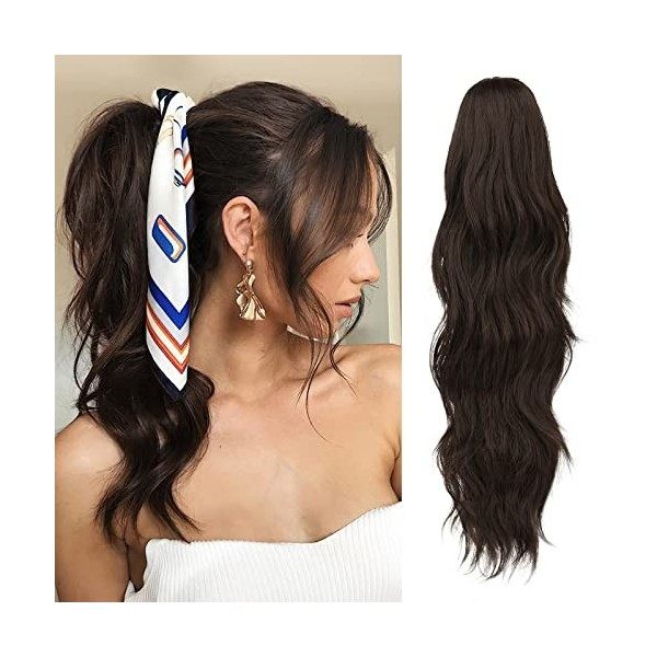 Extension Cheveux Queue De Cheval Synthétique – Longue, Marron Foncé – À Pince