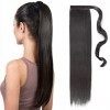 TESS Queue de Cheval Extension 60 cm, Ponytail Cheveux Naturel Lisse Brun foncé 2A Fausse Queue de Cheval 90g