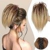 Colorfulpanda 26cm Court Extension Cheveux Naturel Queue de Cheval Pince,Chouchous Synthétique Lisse Chignon Postiche Blonde 