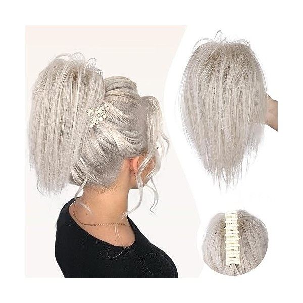 Colorfulpanda 26cm Court Extension Cheveux Naturel Queue de Cheval Pince,Chouchous Synthétique Lisse Chignon Postiche Blonde 