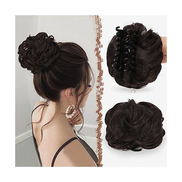 FESHFEN Chignon Postiche Pinces à Cheveux Postiches Synthétique Rajout Bouclés Ondulés Chouchou Clip Cheveux Naturel Faux Chi