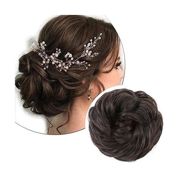 45G Postiche Chignon Postiche Queue de Cheval Chouchou Chignon Epaisseur Epais Cheveux Synthétique Effet Naturel, Châtain