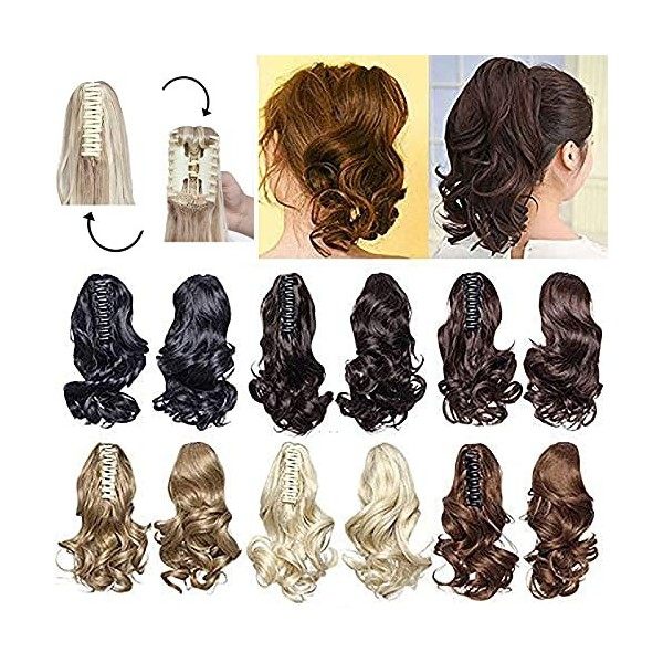 Une pièce Extension a Clip Cheveux Naturel Claw on Queue de Cheval Ombre Ponytail Postiche 60cm Bouclé Blond foncé mélange Bl