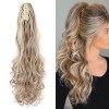 Une pièce Extension a Clip Cheveux Naturel Claw on Queue de Cheval Ombre Ponytail Postiche 60cm Bouclé Blond foncé mélange Bl