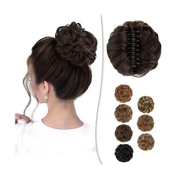 BARSDAR Pince à Griffe Messy Chignon Postiche, Clip dans les Cheveux Chouchous Bouclés Extensions de Chignon de Cheveux Synth