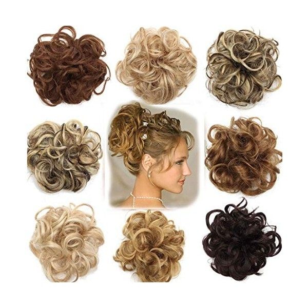 Postiche Extensions a clip cheveux naturel Scrunchy Chignons VOLUMINEUX Bouclés Ou Chignon Décoiffé Différentes Couleurs Ombr