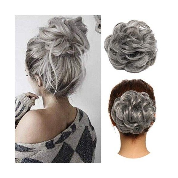 Postiche Chignon Extensions a Clip Cheveux Naturel Scrunchy Ondulés Bouclés Hair Bun Queue de Cheval Chouchou Updos Synthétiq