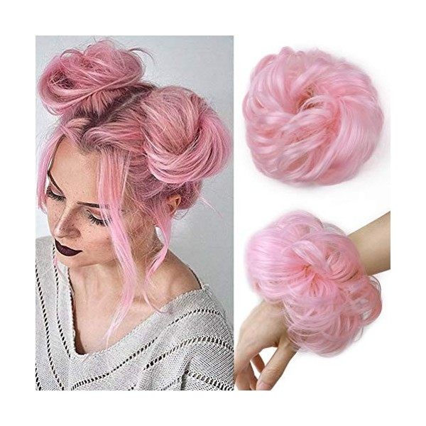 Postiche Chignon Extensions a Clip Cheveux Naturel Scrunchy Ondulés Bouclés Hair Bun Queue de Cheval Chouchou Updos Synthétiq