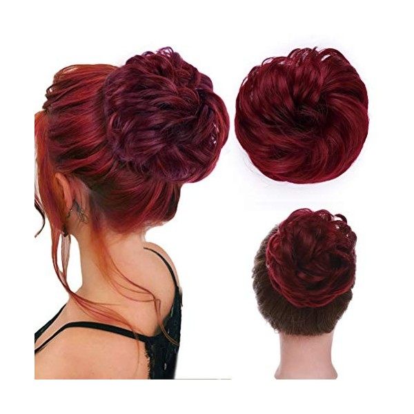 Postiche Chignon Extensions a Clip Cheveux Naturel Scrunchy Ondulés Bouclés Hair Bun Queue de Cheval Chouchou Updos Synthétiq