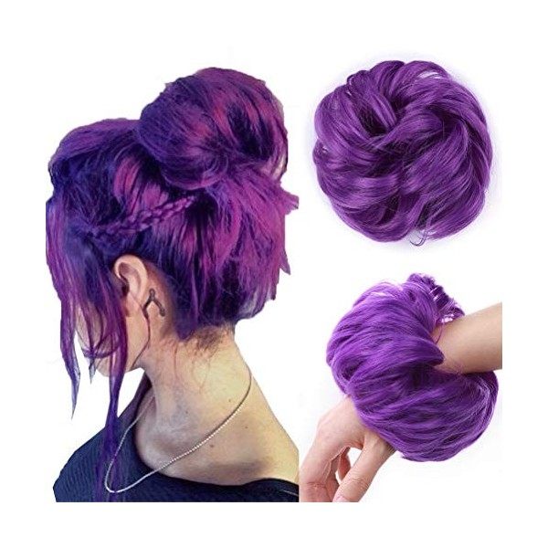 Postiche Chignon Extensions a Clip Cheveux Naturel Scrunchy Ondulés Bouclés Hair Bun Queue de Cheval Chouchou Updos Synthétiq