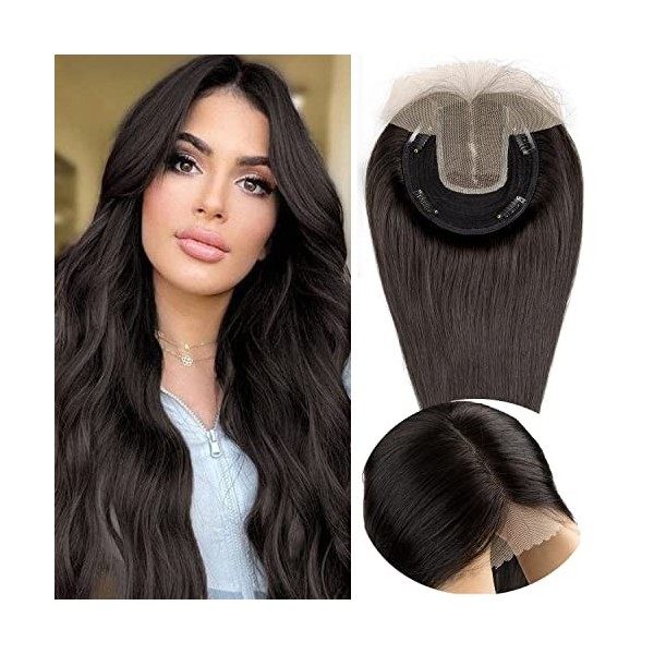 Volumateur Capillaire Femme Cheveux Naturel Avec Devant en Dentelle Topper Cheveux 14 * 15cm Mono Base Humain Toupet Extensio