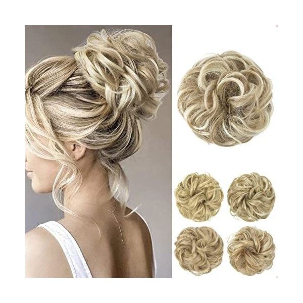 JJstar Chignon Postiche Cheveux Grande Postiches Bouclés Ondulés Chouchou Cheveux Naturel Faux Chignon Elastique pour Femmes 