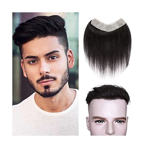 Origina Frange Frontale Toupet Homme 100% cheveux humains 4x18cm V-looped de Taille Naturel Devant Délié Peau Seamless transp