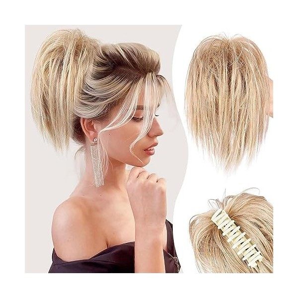 Chignon Queue de Cheval Extension, Postiche Synthétique Droite Entièrement Court Extensions Cheveux Accessoires Élastique Fac