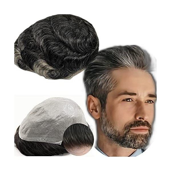 Toupet Cheveux Humains pour Hommes Yanahair 0.04mm Remplaçable Système Peau Mince pour Homme PU Postiche Base Perruques,8x10 