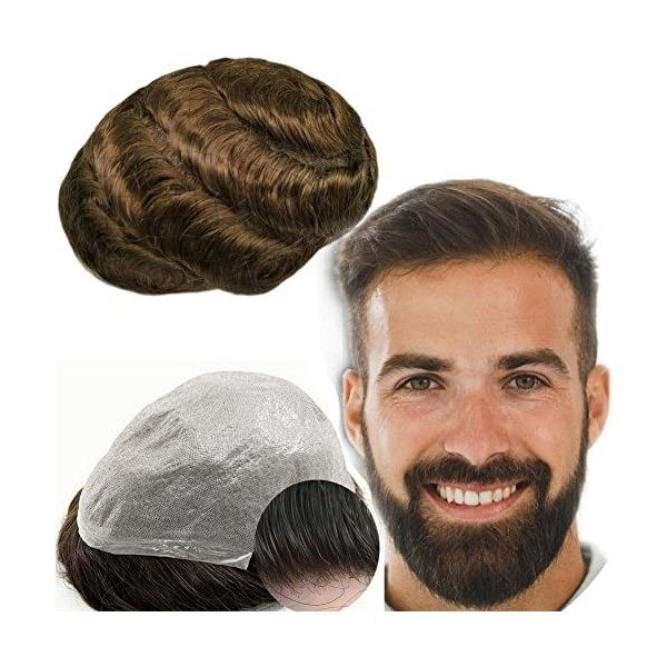 Toupet Cheveux Humains pour Hommes Yanahair 0.04mm Remplaçable Système Peau Mince pour Homme PU Postiche Base Perruques,8x10 