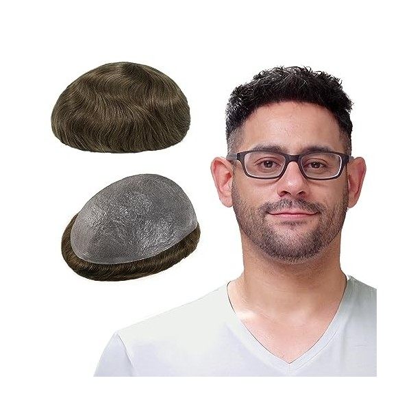 Lordhair Perruque pour Homme,Toupet de Cheveux Humains, 0,03 mm V-looped de Taille de Base de Peau Super Mince 8X10 Pouces Re...