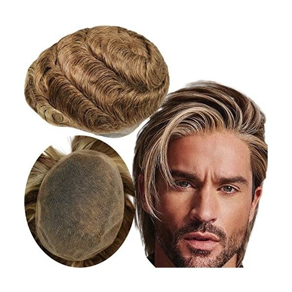 Toupet Cheveux Humains pour Hommes Yanahair Respirant Suisse Dentelle Postiche Base Perruques,8x10 pouces de Densité Moyenne 